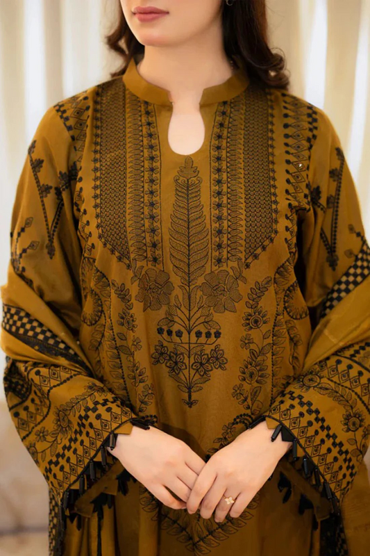 ZN1110-WINTER LIBAAS 3-Pc Embroidered Dhanak Suit with Heavy Embroidered Dhanak Shawll